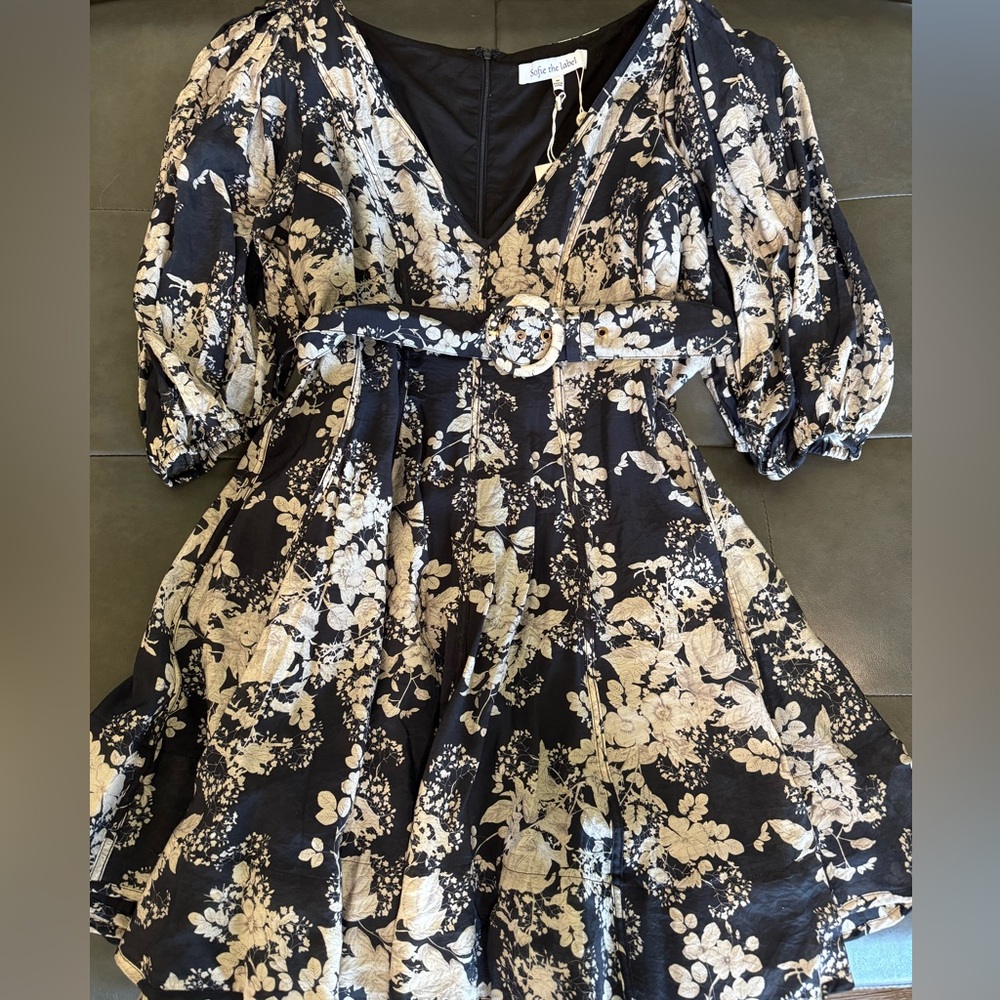 Chic Black and Cream Floral Mini Dress
